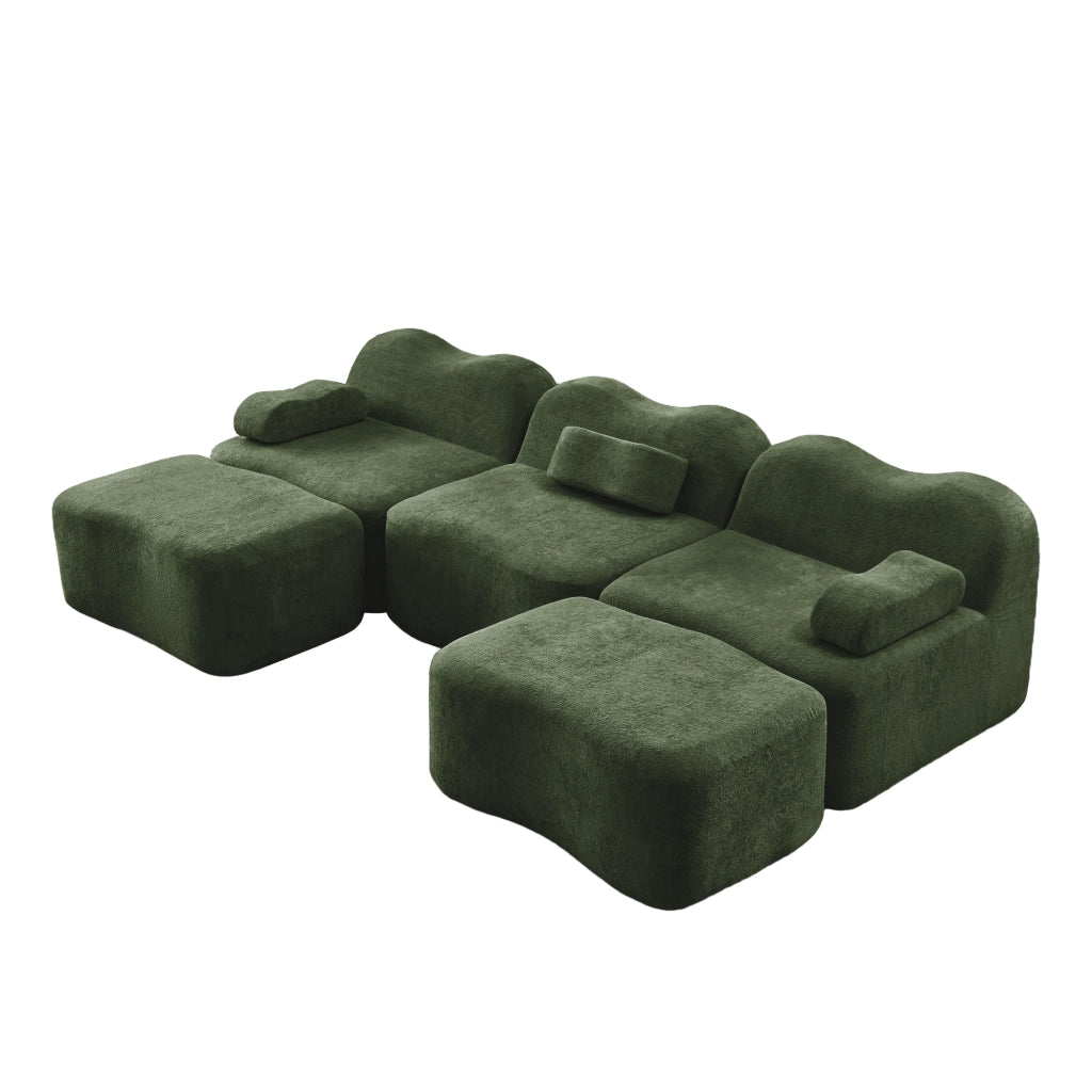 Divano Modulare 3 Posti U con Ottomans ¨C MINIMAL ¨C Verde, Tessuto, Braccioli Mobili