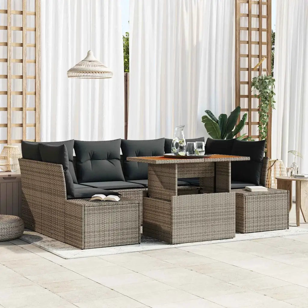 Set Divano da Giardino 7 pcs Grigio Poly Rattan 3358652