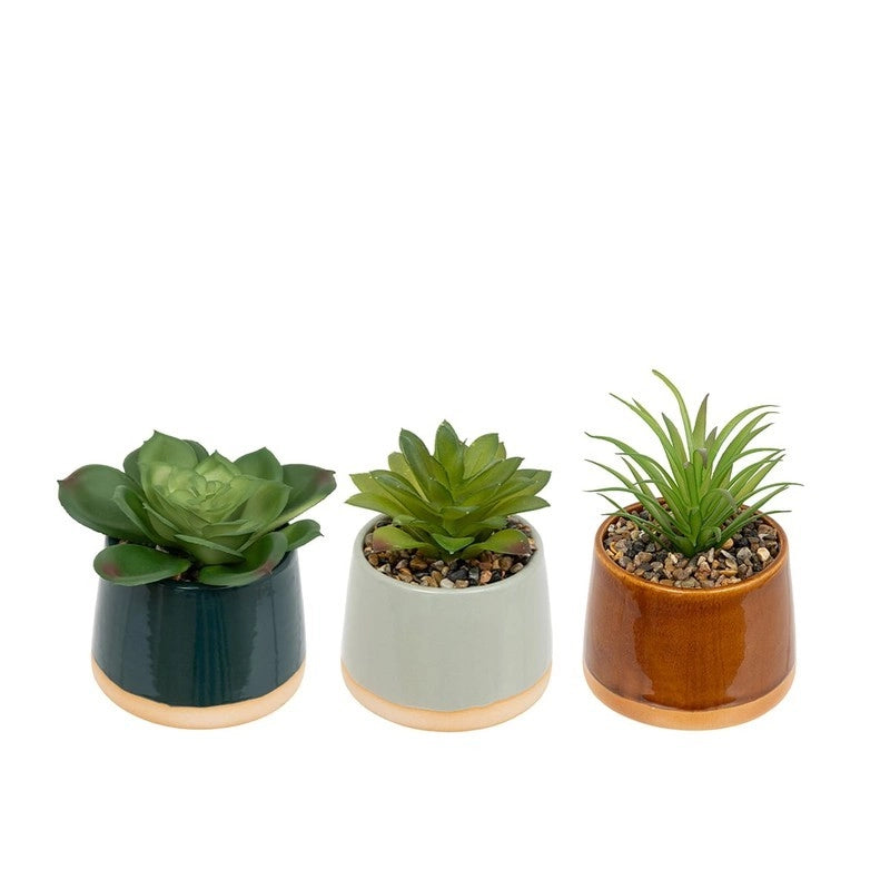 Pianta decorativa Be vintage H12 cm con vaso in ceramica reattiva, diverse varianti