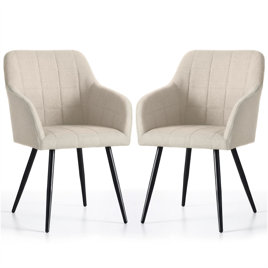 Set di 2 Sedie imbottite con cuciture quadrate LUXANO Beige gambe nere tessuto Lumos