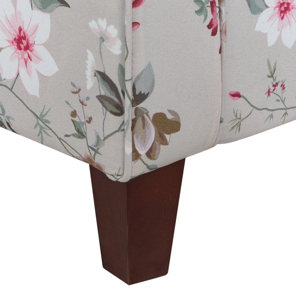 Poltrona con poggiapiedi Tessuto a motivi floreali grigio chiaro Gambe in legno Stile Wingback