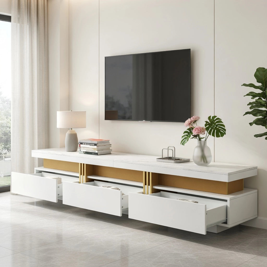 Lowboard TV bianco in truciolare lunghezza 200 cm