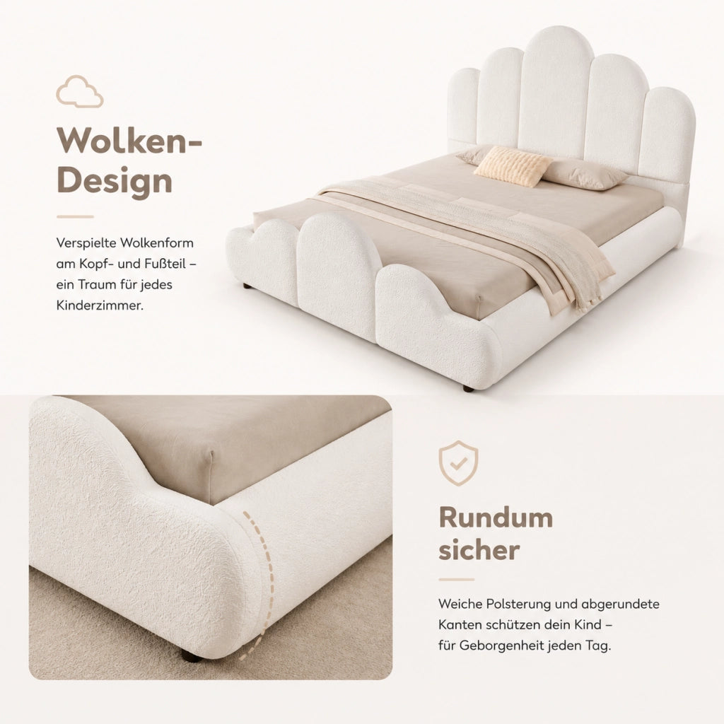 LETTO imbottito 140x200 cm bouclé beige