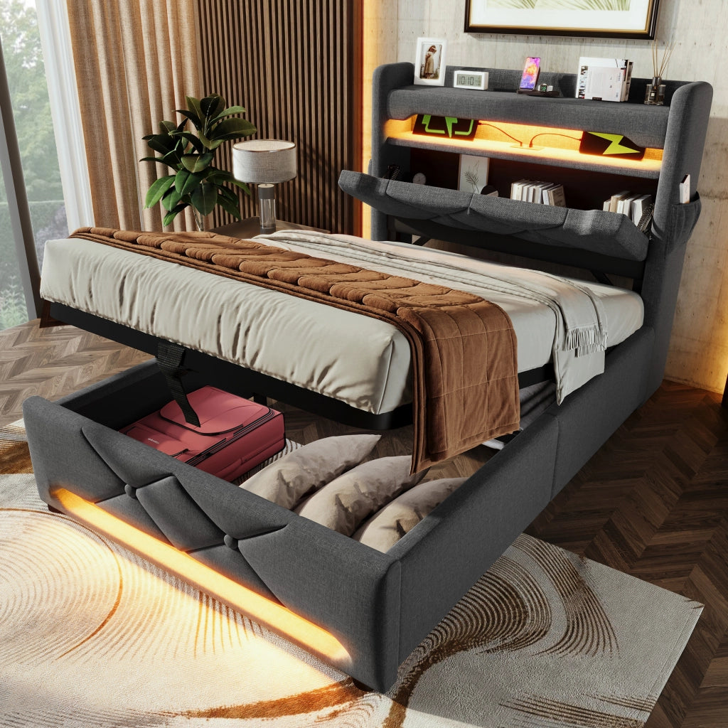 letto imbottito lino grigio 90x200 cm