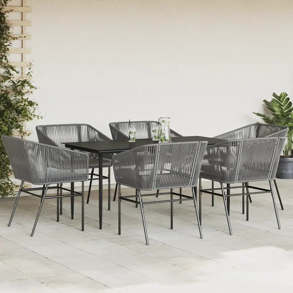 Set da Pranzo da Giardino 7 pz con Cuscini Polyrattan Vetro 3334531