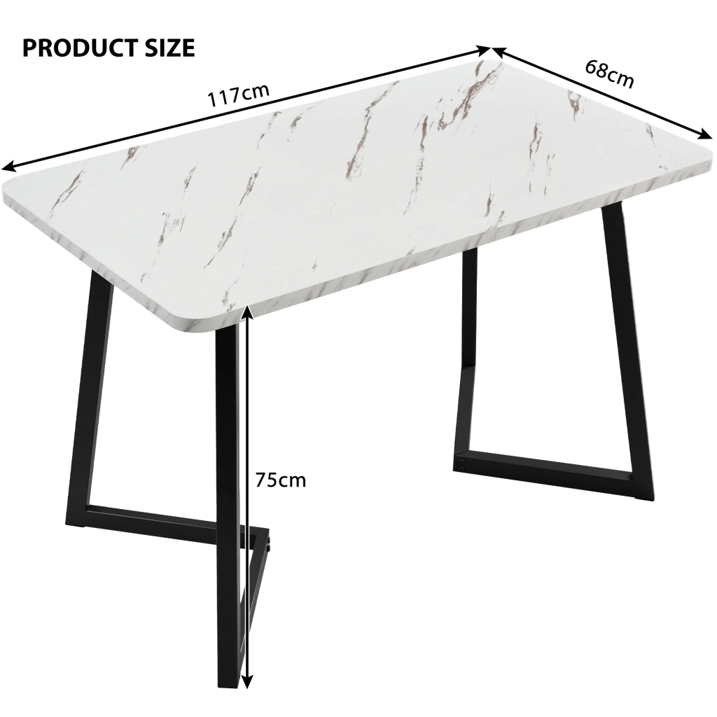 Tavolo da pranzo 117x68 cm (1 pezzo), struttura in metallo, tavolo da pranzo rettangolare con motivo marmorizzato moderno, tavolo da cucina con gambe