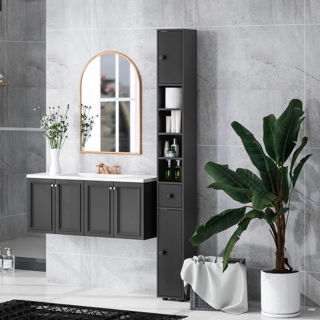 Colonna Armadietto Bagno con Ripiani Regolabili ¨C Minimal ¨C 20x20x180 cm Nero