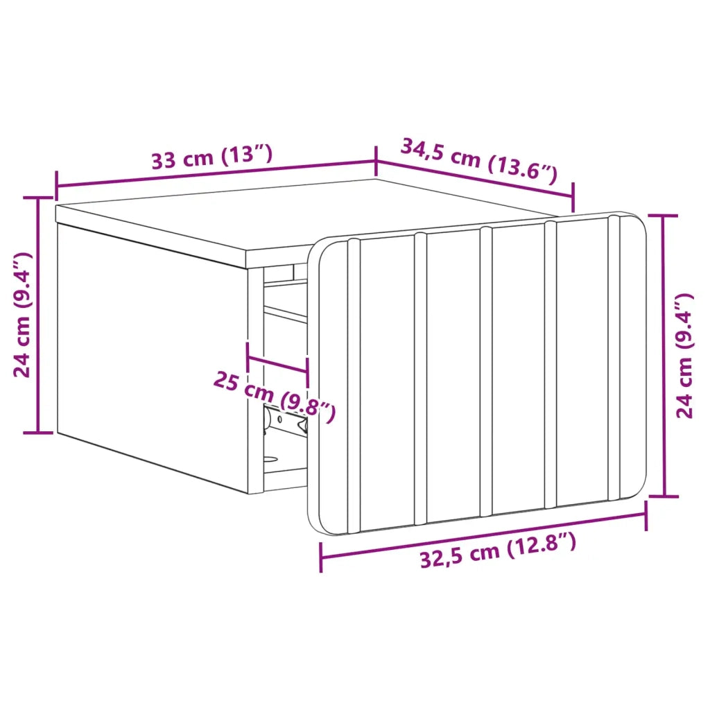 Mobiletto da notte a muro Grigio Cemento 33 x 34,5 x 24 cm 898261