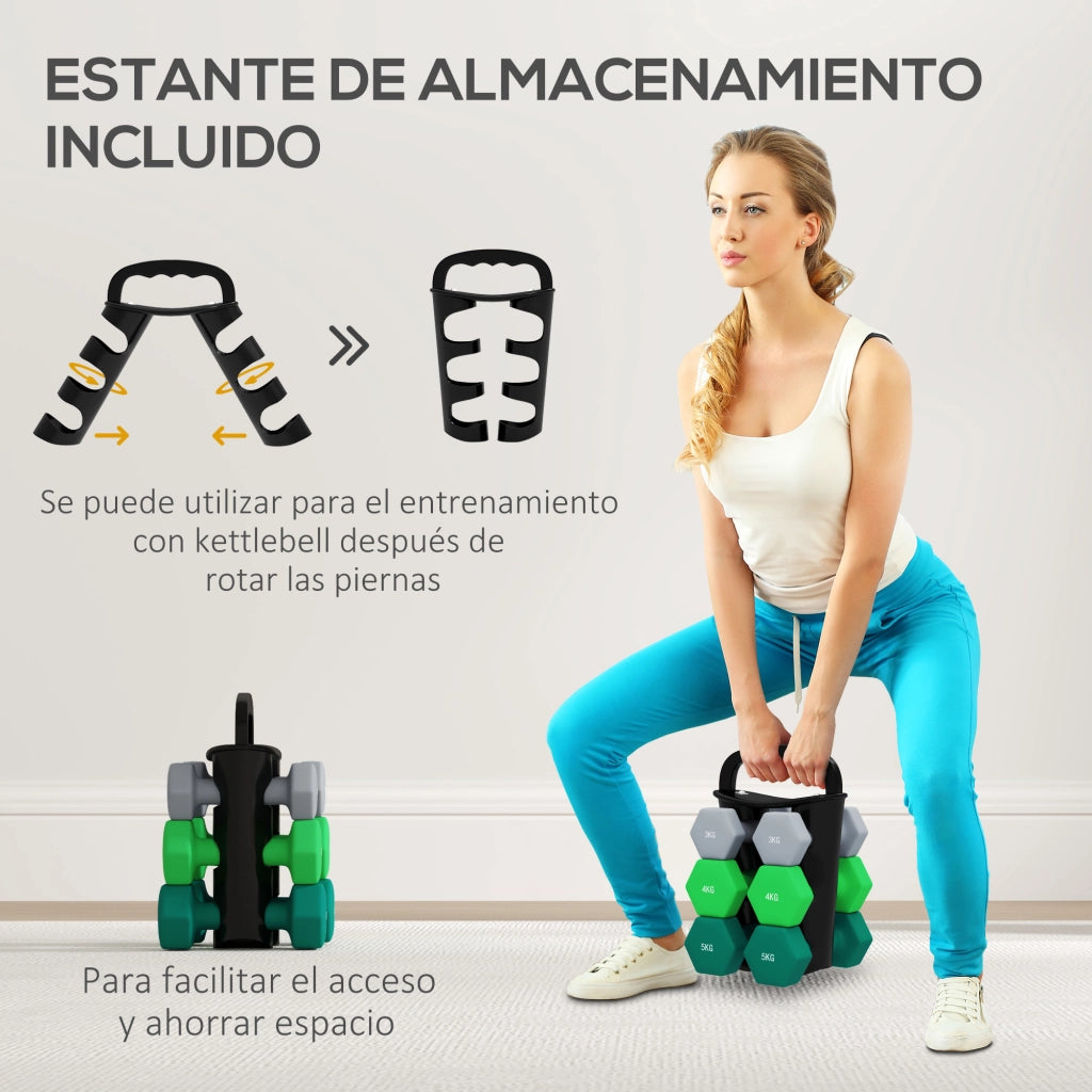Set di manubri 2x3kg 2x4kg 2x5kg con supporto ¨C zephmum ¨C multicolore