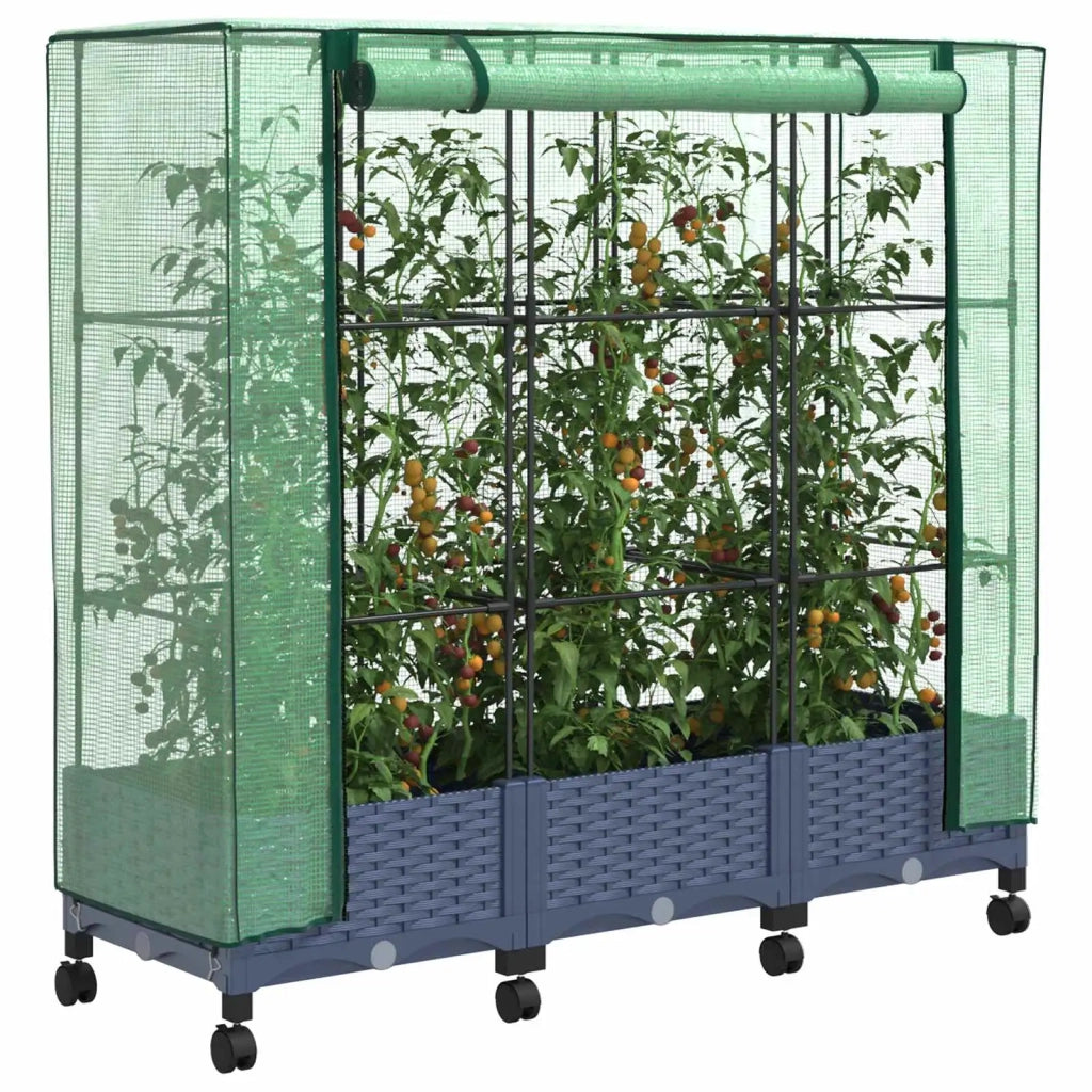 Vaso da Giardino con Copertura per Serra e Ruote 3 pz PP 3423063
