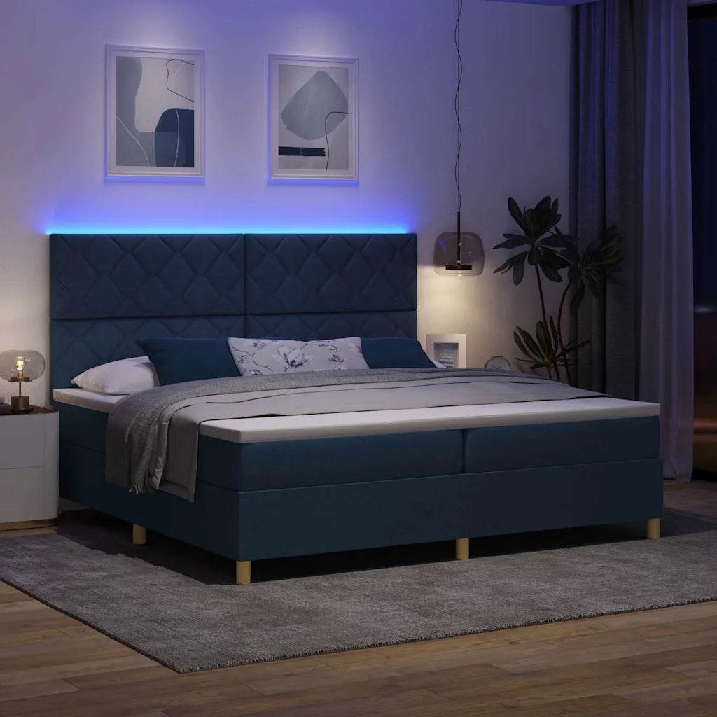 Letto a Sorgente LED con materasso Blu 200 x 200 cm Tessuto