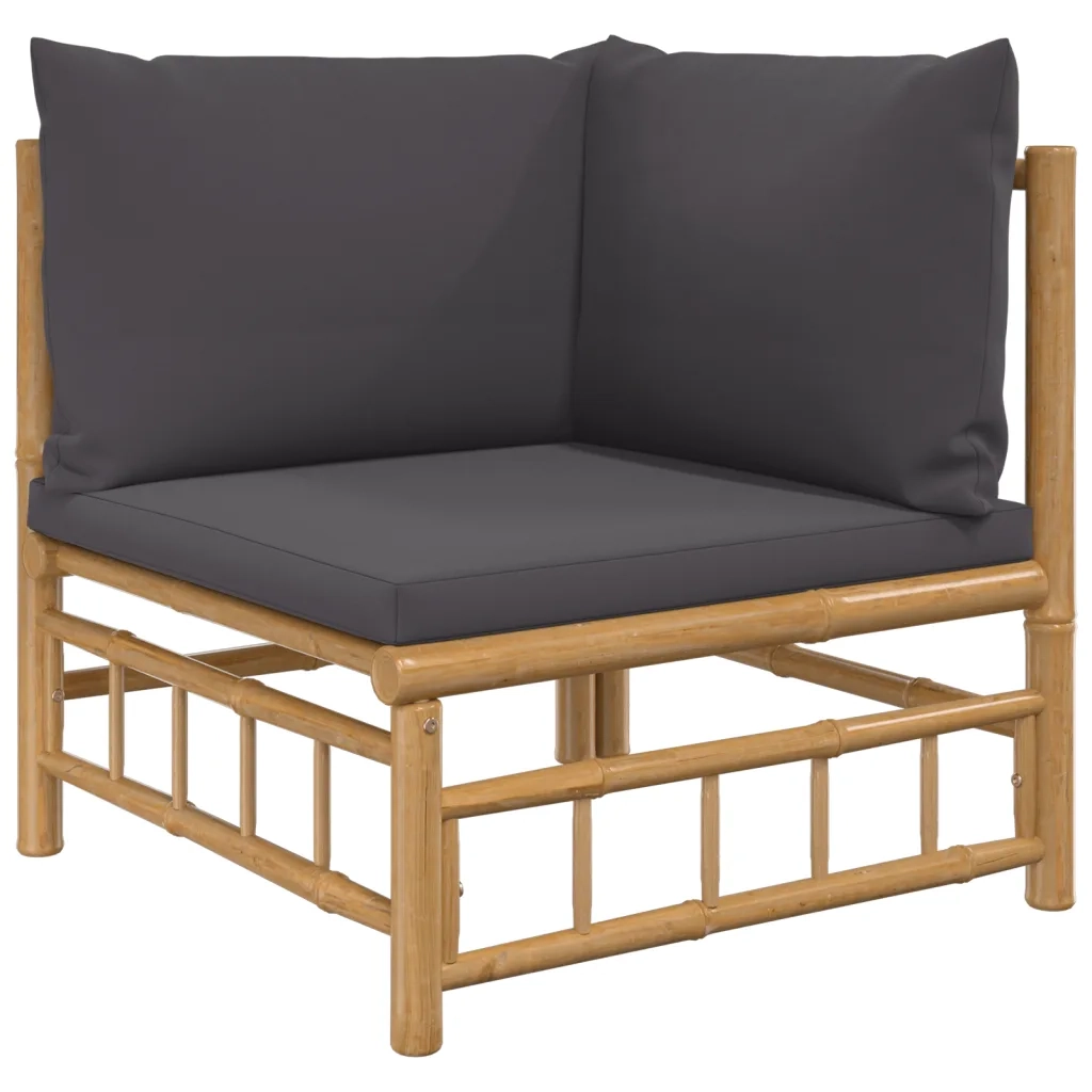 Set Salotto da Giardino 4pz con Cuscini Grigio Scuro Bambù 3155216