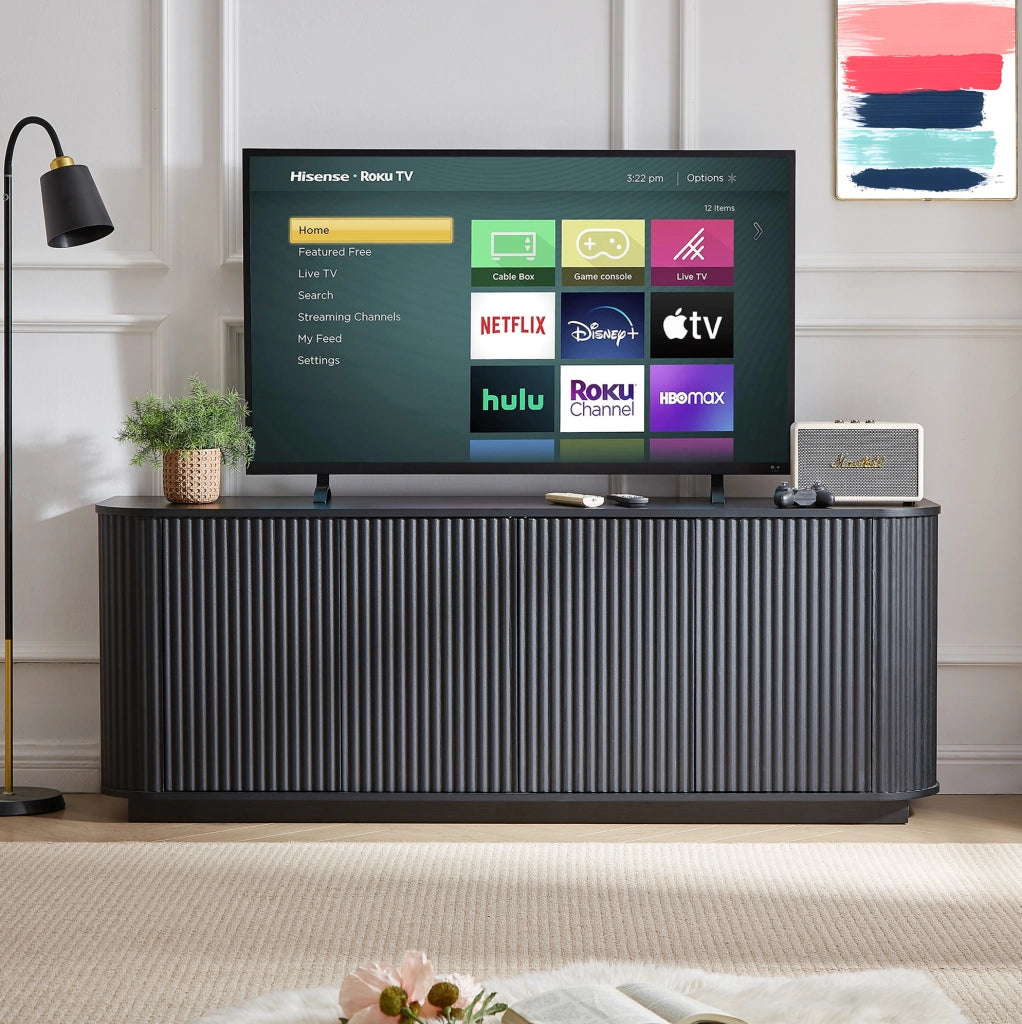 Credenza moderna con motivo ondulato; 4 ante; 162;5x38x61 cm; MDF nero