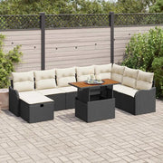 Set Divano da Giardino con cuscino 9 pcs Nero polyrattan
