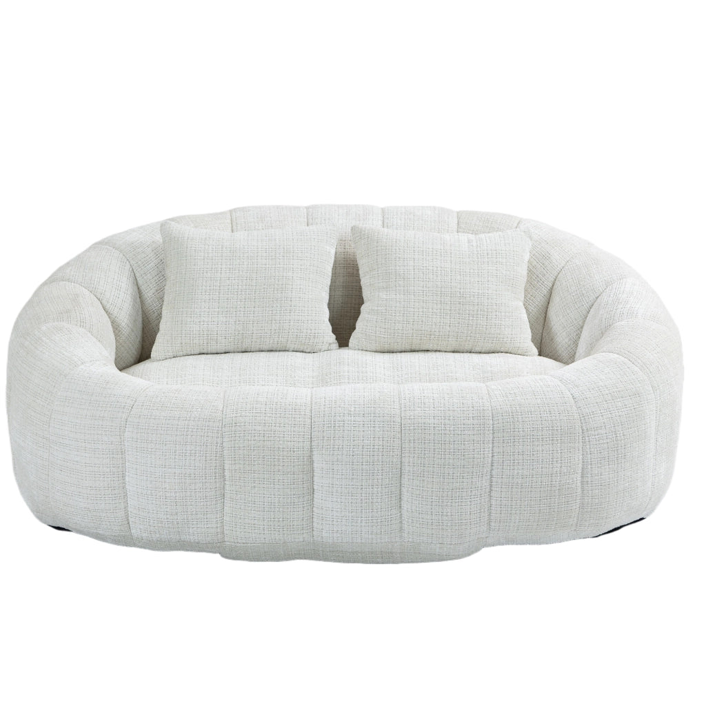 Sitzsack Lazy Sofa in Chenille Beige, divano relax a 2 posti con imbottitura in schiuma, 150x95x63 cm