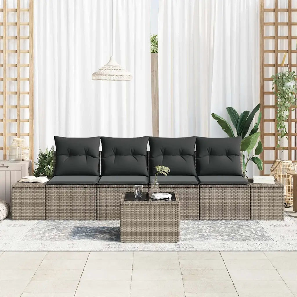 Set Divano da Giardino con cuscino 5 pcs Grigio polyrattan 3355598
