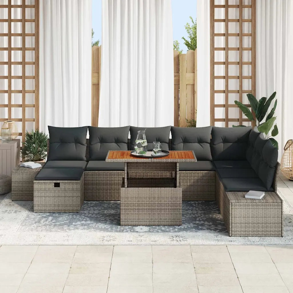 Set Divano da Giardino 9 pcs Grigio Poly Rattan 3361398