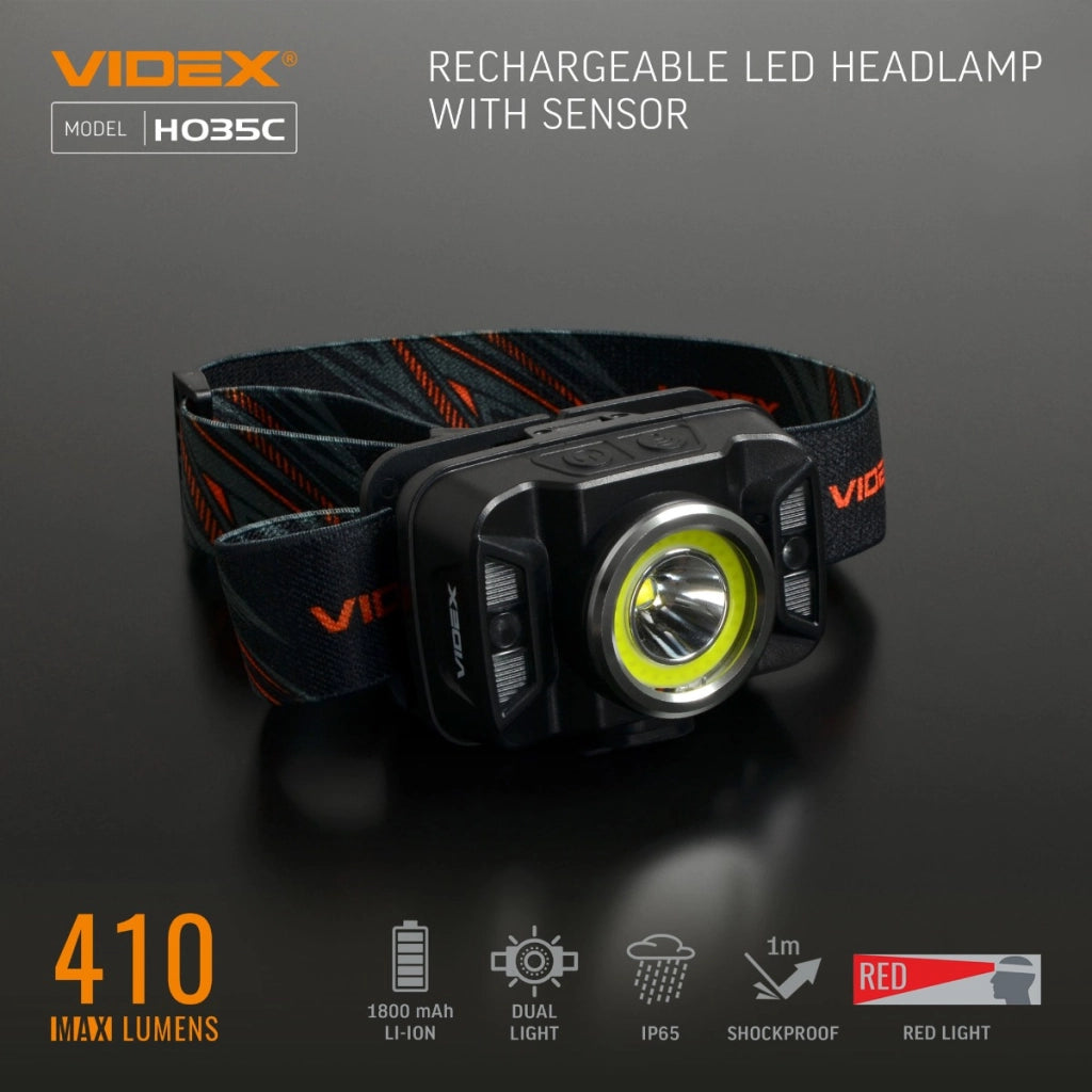 Lampada frontale Videx VLF-H035C 410lm 23h IP65 USB-C