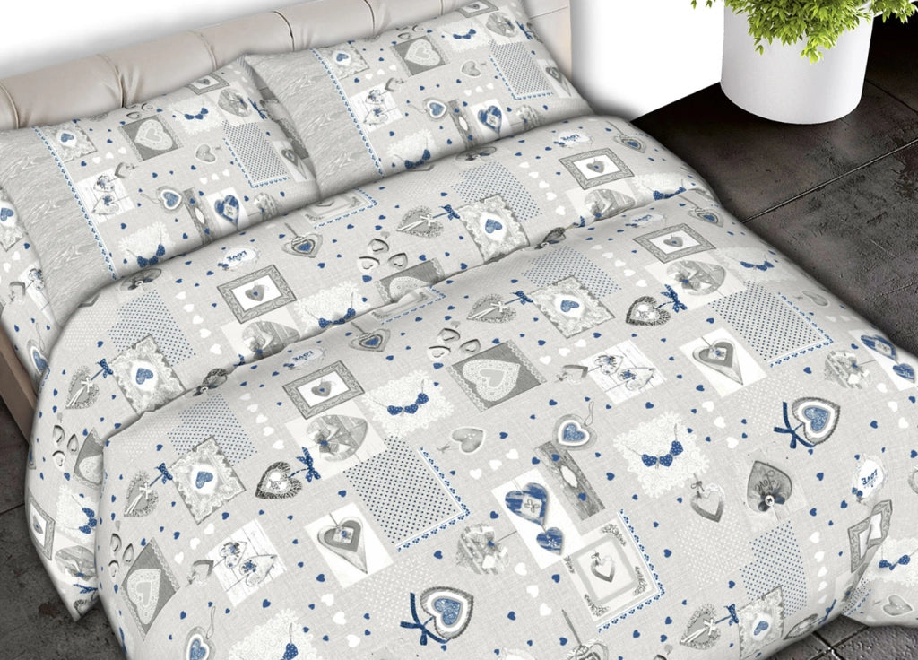 Completo Lenzuola Letto 100% Cotone Made Italy Disegni Invernali Natalizi C.N - 1 Piazza - Shabby Grigio