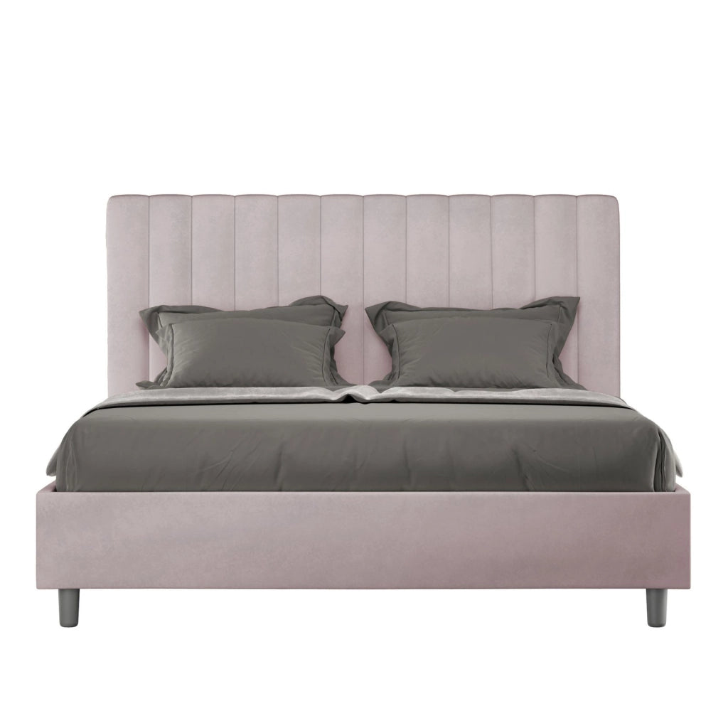 Letto queen size con rete imbottito 150x190 microfibra tè verde Agueda