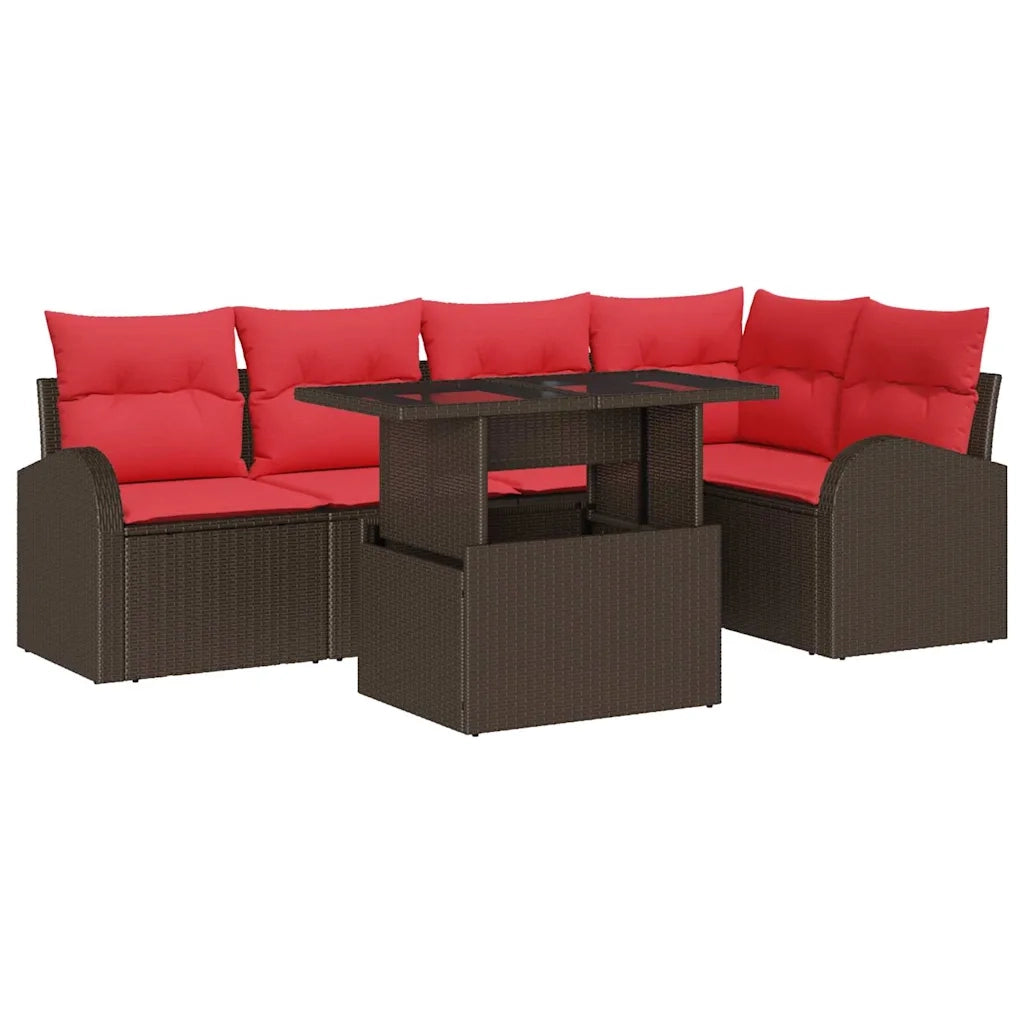 Set Divano da Giardino con cuscino 6 pcs Marrone Poly Rattan 3357387