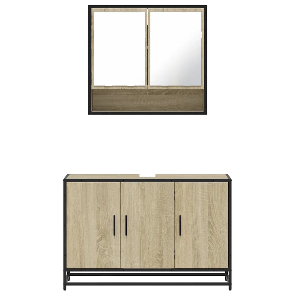 Set Mobili da Bagno | Armadio da bagno 2 pz Rovere Sonoma in Legno Multistrato