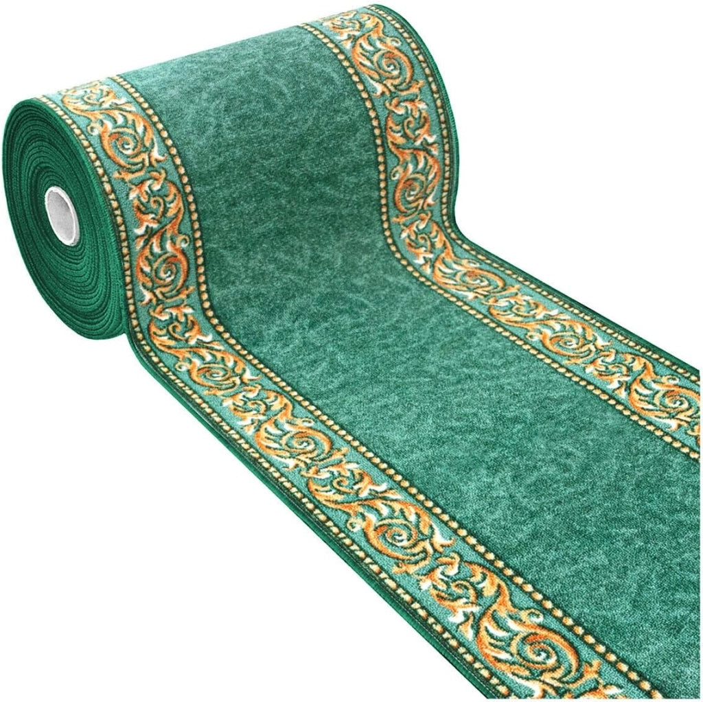 Passatoia Scala Bordata 67x180 cm Ingresso Corridoio Tappeto Cucina Gradini Stile Barocco Verde