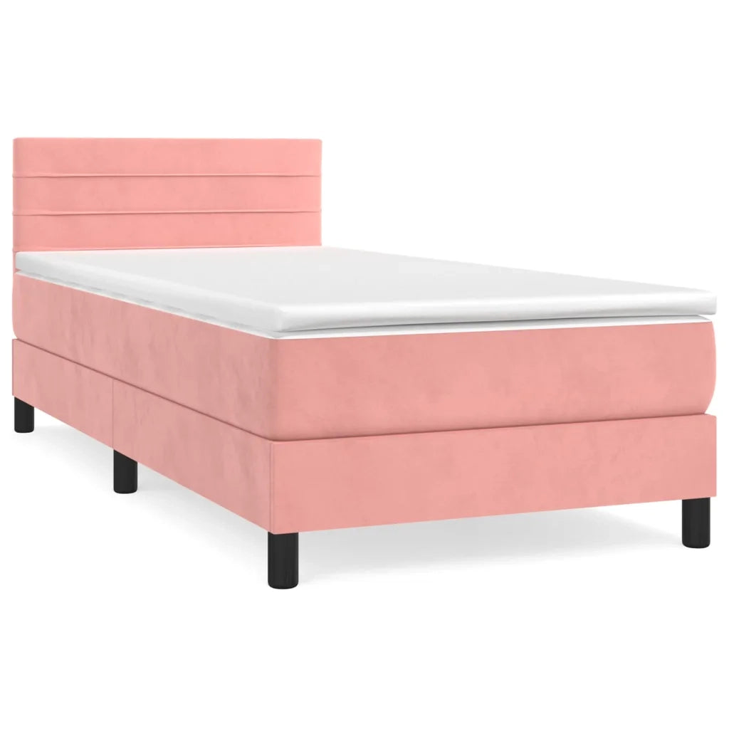 Letto singolo | Letto per adulti | Giroletto a Molle con Materasso Rosa 100x200 cm in Velluto