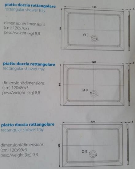 Piatto doccia flat in resina alto 3cm (rettangolare) - Misura: 76 x 120 x 3h