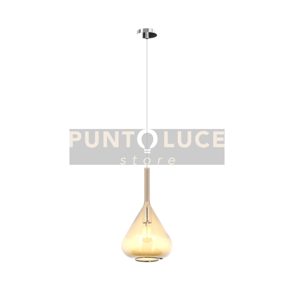 SOSPENSIONE CROMO 1 LUCE VETRO AMBRA 1177CR-S1-AM
