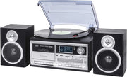 Platenspeler Bluetooth Digitale con Ricevitore, CD, USB, AUX e Cassetta - Nero