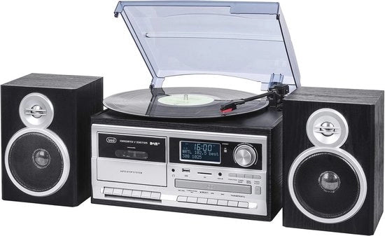 Platenspeler Bluetooth Digitale con Ricevitore, CD, USB, AUX e Cassetta - Nero