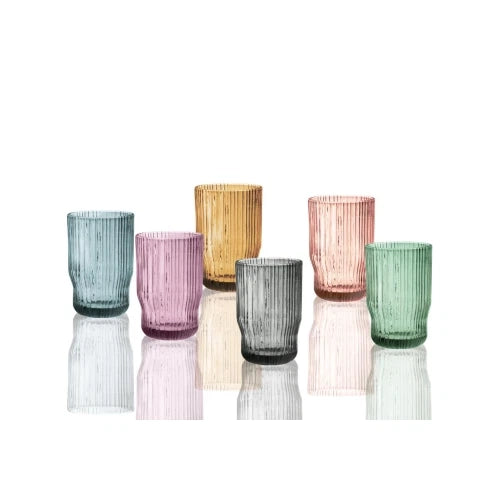 BICCHIERE PLISSE SET 6 PZ COLORI ASSORTITI VETRO