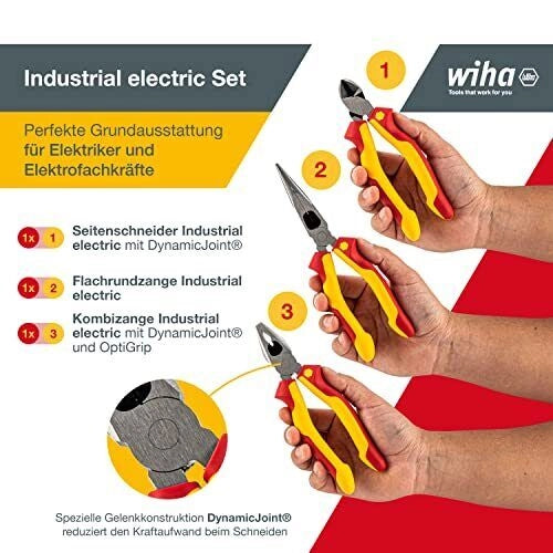 Wiha 38637 Industrial electric Set di pinze 3 pezzi isolamento 1000 V AC colore Rosso Giallo