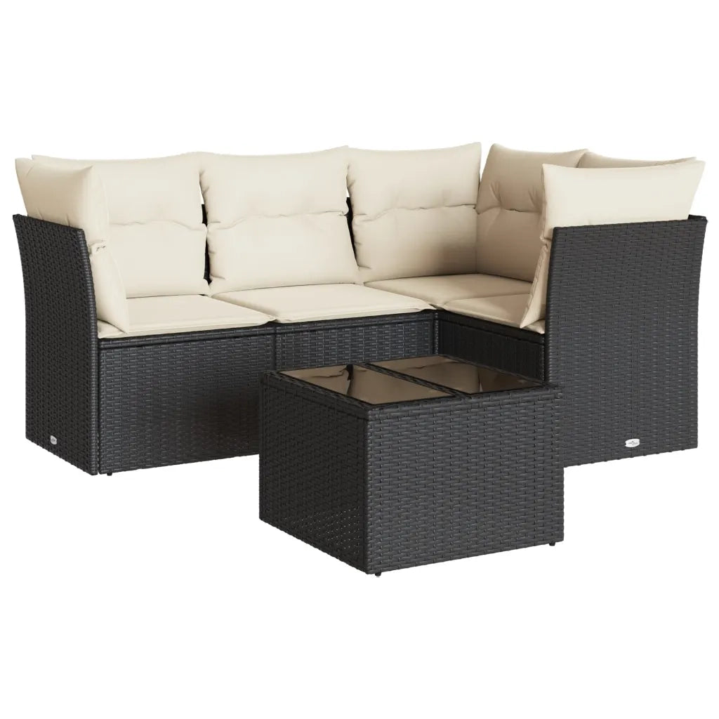 Set Divani da Giardino 5 pz con Cuscini in Polyrattan Nero