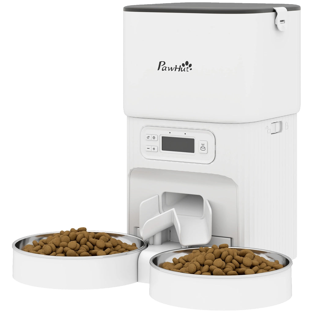 Dispenser automatico cibo per gatti con timer e 2 ciotole acciaio inox ¨C Minimal ¨C Grigio