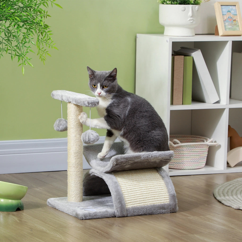 Tiragraffi Albero per Gatti con Cuccia e Palline ¨C zephmum ¨C Grigio 40x30x43cm