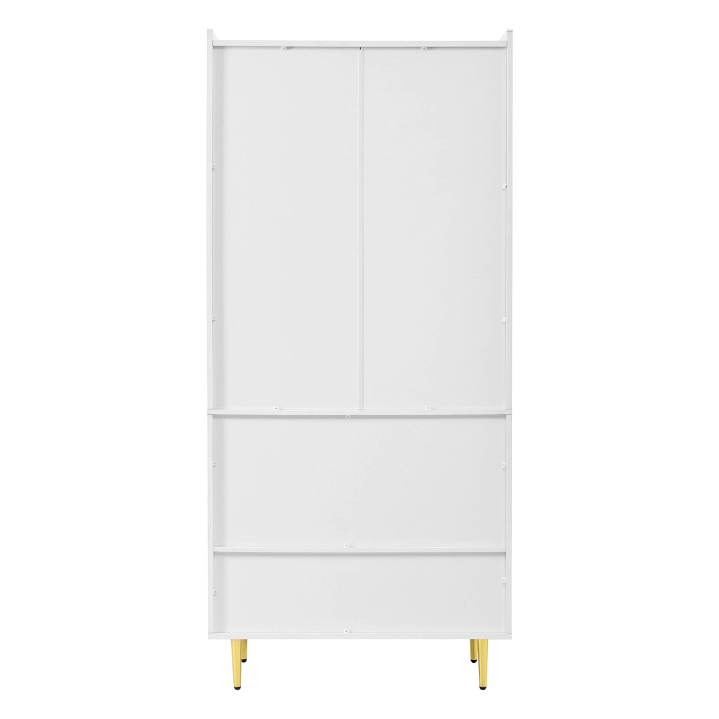 Armadio con 2 ante, cassetto in rattan, appendiabiti e ripiano aperto, per camera da letto, bianco, 80 × 48 × 175 cm