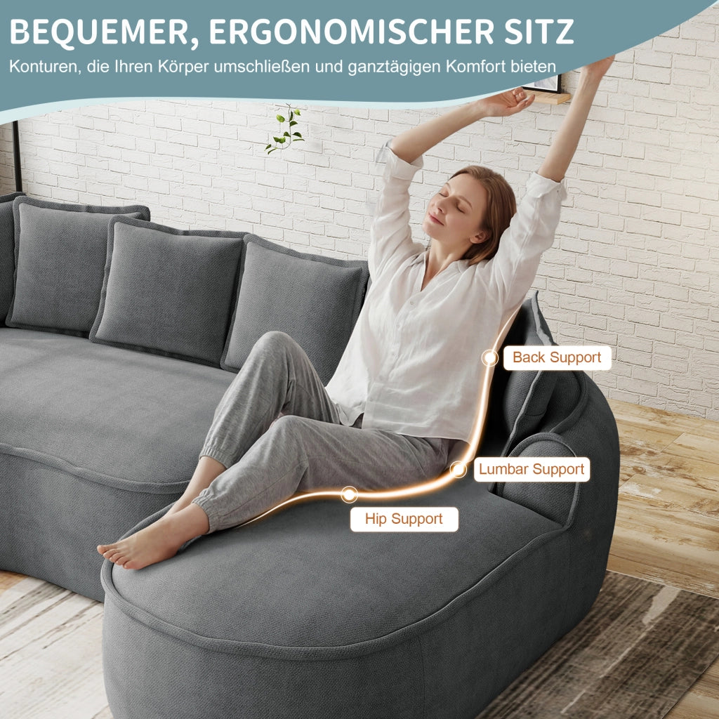 Divano modulare 2 posti - con design senza telaio e cuscini - in chenille grigio