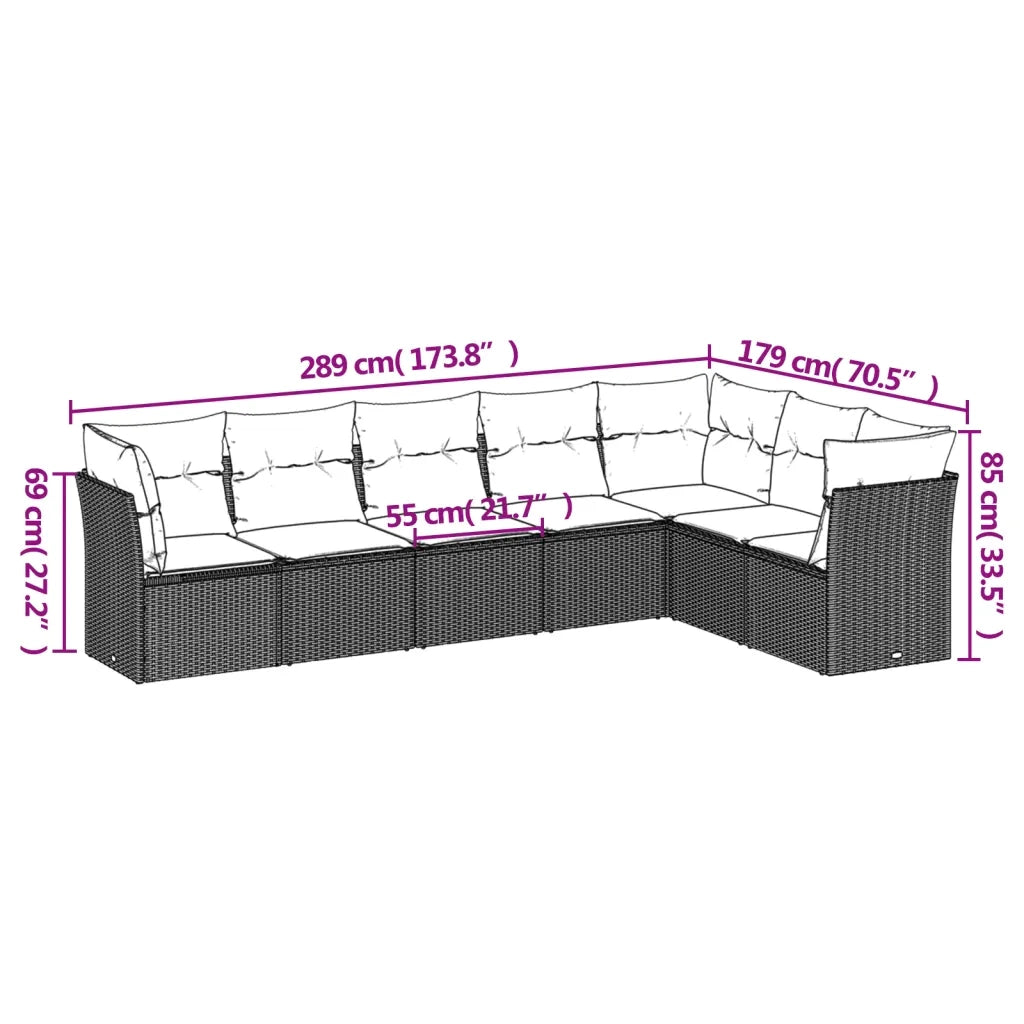 Set Divani da Giardino con Cuscini 7pz Nero Polyrattan 3249574