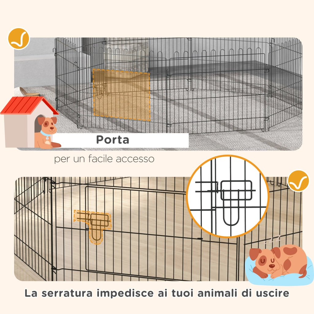 Recinto per Cani 8 Pannelli ¨C zephmum ¨C Acciaio Nero ?180x61 cm