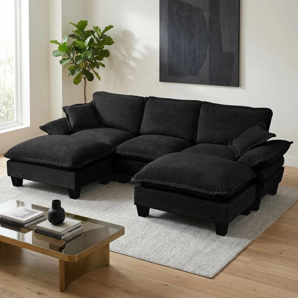 Divano Angolare Modulare U con Ottomane ¨C MINIMAL ¨C Chenille Nero