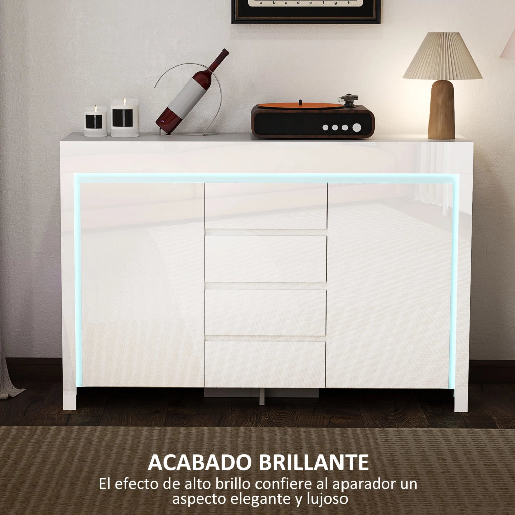 Cassettiera con Luci LED e Chiusura Morbida ¨C Minimal ¨C 120x34x80cm Bianco Lucido