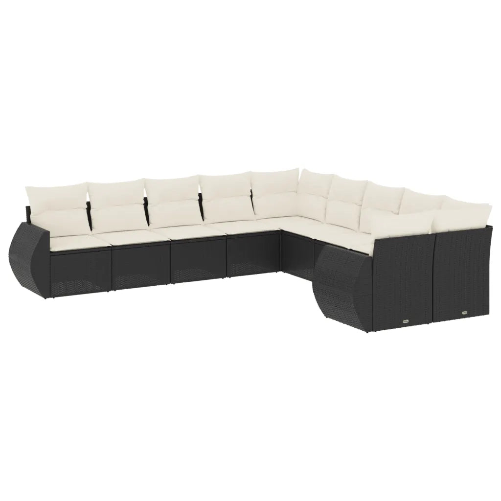 Set Divani da Giardino 10pz con Cuscini in Polyrattan Nero 3221905