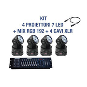 Trade Shop - Kit Proiettore Led Rgb Testa Mobile Rotante 7 Led Dmx + Mixer Dmx Rgb 192 -      -4 Pezzi -
