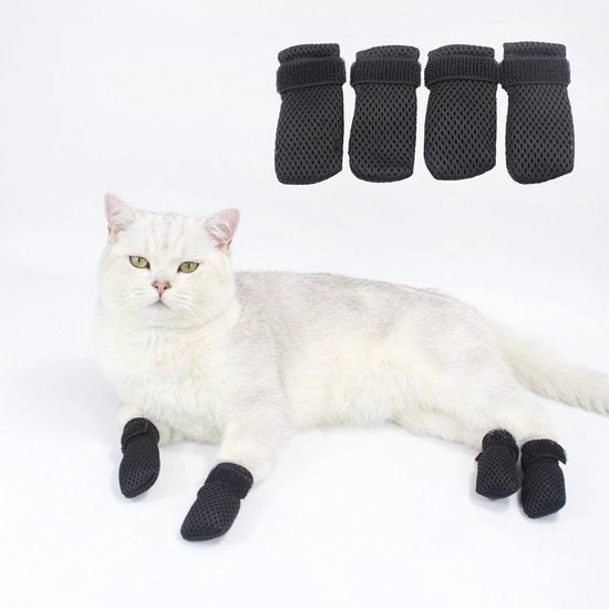 Anti-kras laarzen per 4 pezzi per gatti e cani, scarpe antiscivolo, fodere in mesh regolabili, adatte per piccoli cani, proteggono le zampe - Nero, M