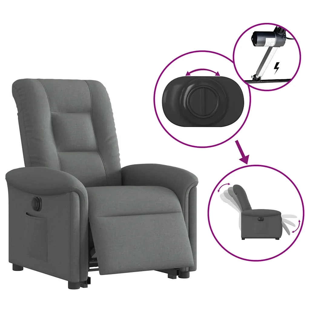 Poltrona | Sedia Relax Alzapersona Reclinabile Elettrica Grigio Scuro Tessuto
