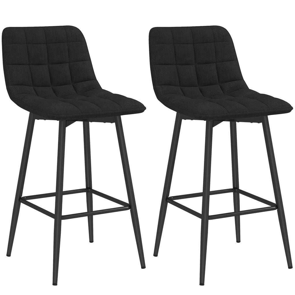 Set 2 Sgabelli da Cucina Stile Nordico 45x47x84 cm in Tessuto Effetto Velluto e Metallo Nero