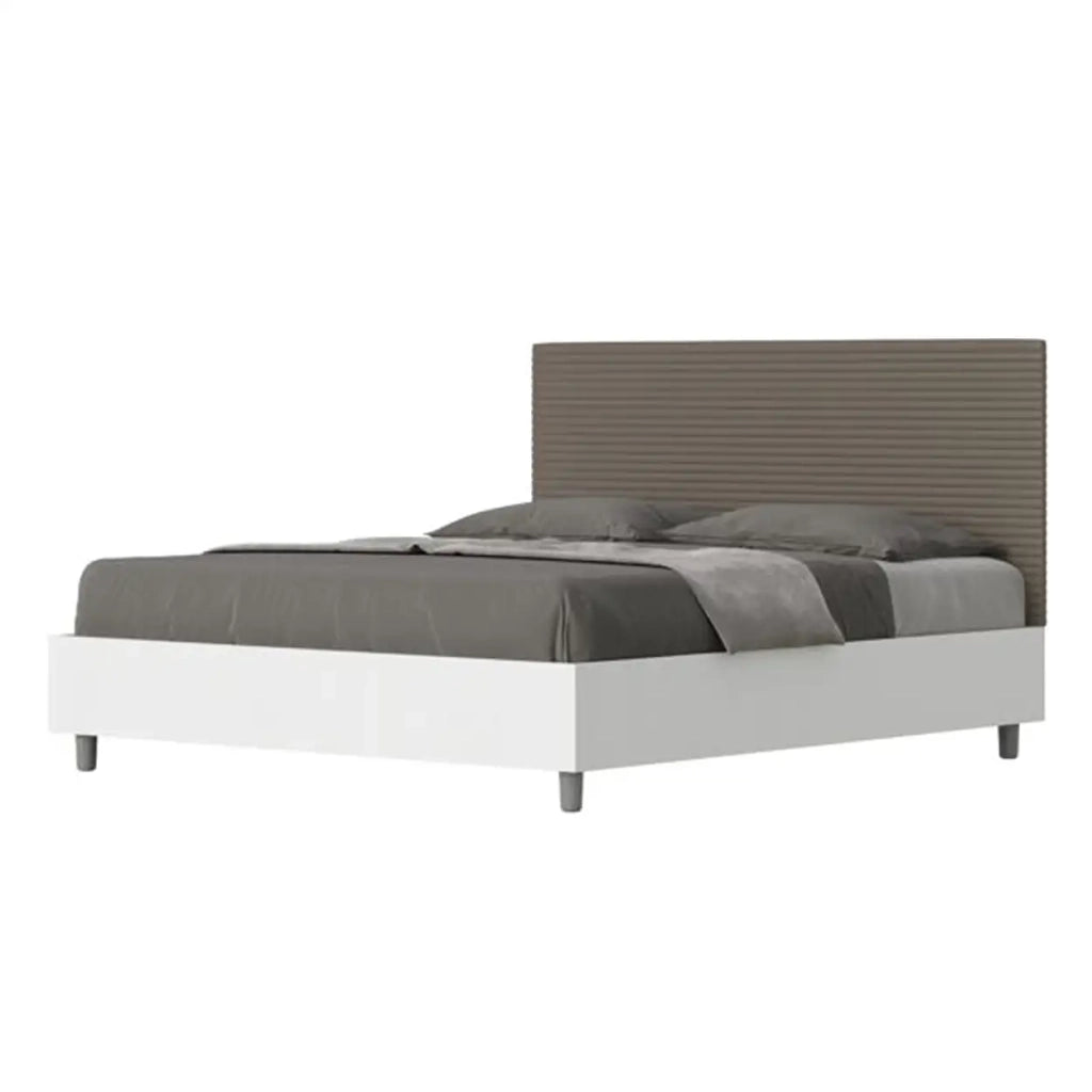 Letto matrimoniale con rete 160x190 bianco frassino testata similpelle cappuccino Level