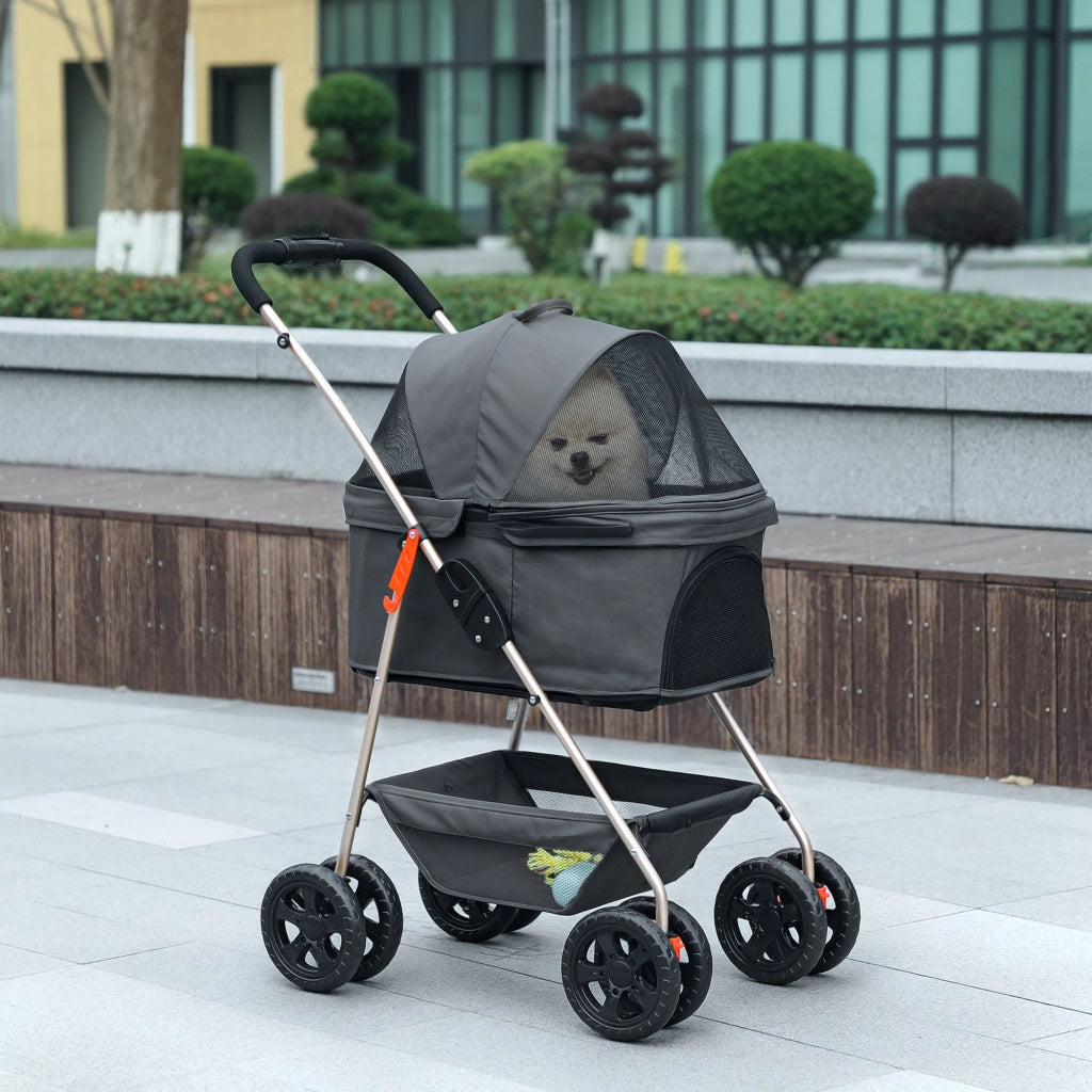 Trasportino Cane Pieghevole 3 in 1 ¨C Minimal ¨C Grigio con Borsa e Cestino